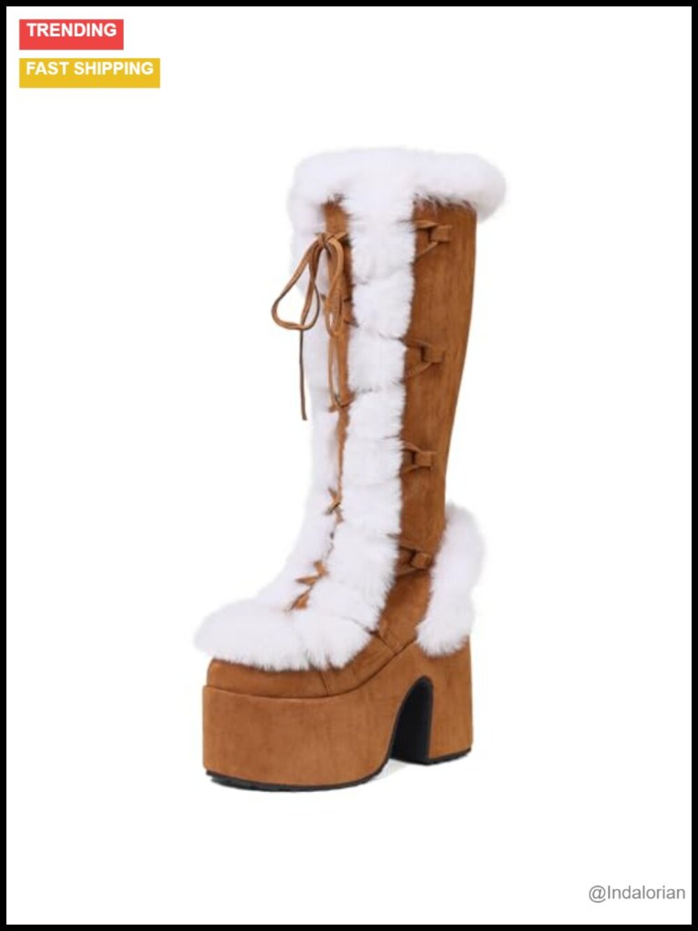 VIMISAOI Womens Faux Suede Mid Calf Boots Lace Up Zip Chunky Platform Fur